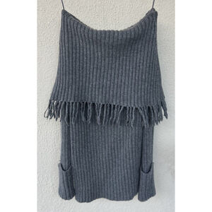 Intermix Womens Long Sleeve Fringe Cowl Neck Sweater Cashmere Small Boho Western